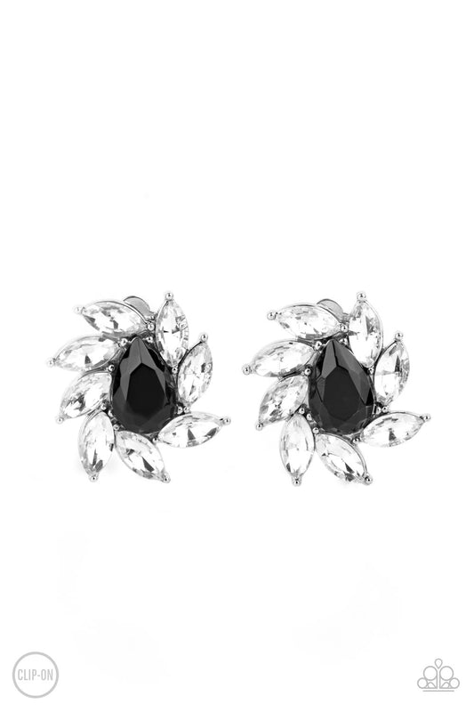 Sophisticated Swirl - Black Clip-On Earrings